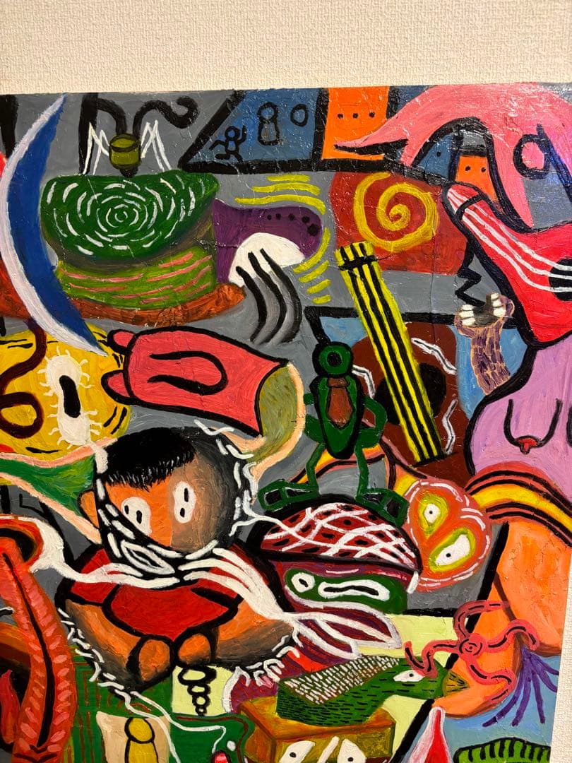 空の油絵【今宵の紅】1点物の原画◇作者サイン入り/円型キャンバス油彩