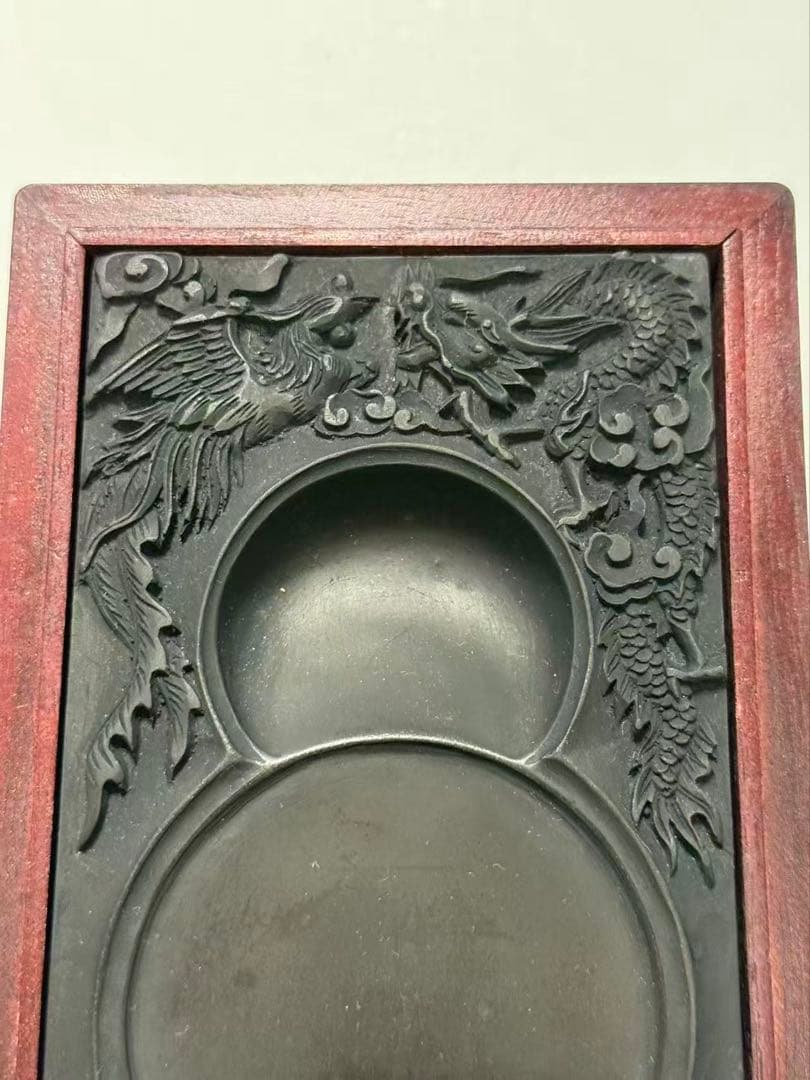 文房四宝晝道具硯老坑龍鳳図柄 中国古玩 端溪硯 唐物