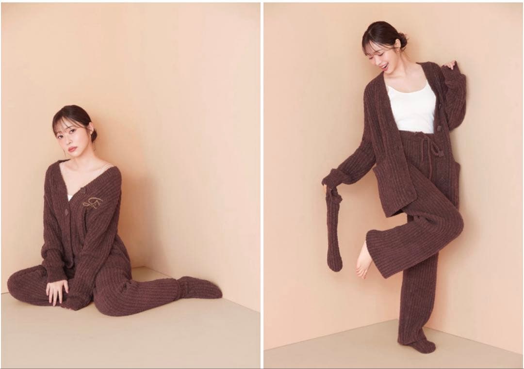 【美品】ジェラートピケ べビモコメランジリブ 上下セット ブラウン