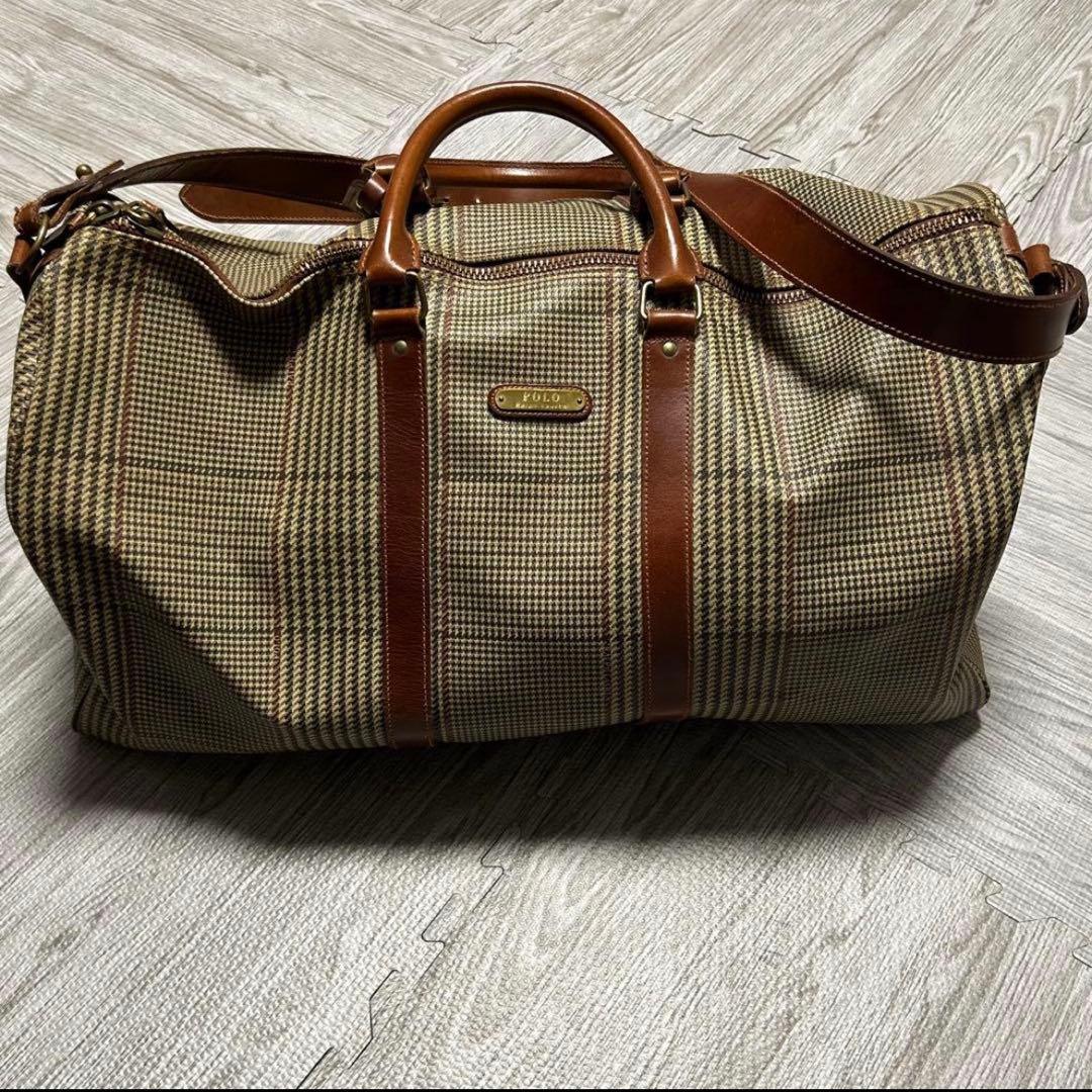 POLO チェック柄 ボストンバッグ　ポロ　旅行バッグ 美品】 ポロラルフローレン ボストンバッグ PVC チェック柄 緑 旅行 美