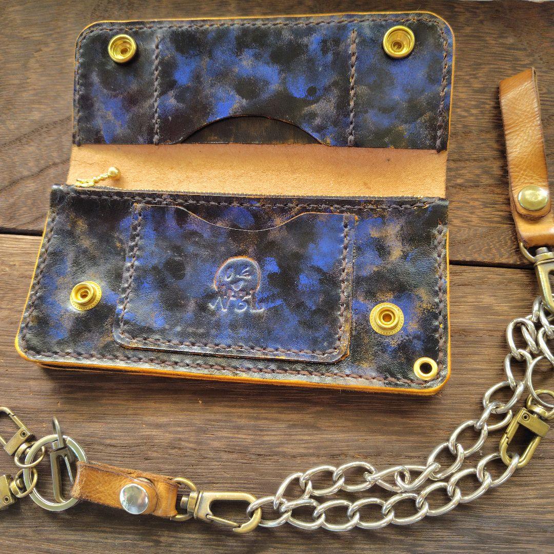 トラッカーウォレット 黒×コズミックブルー 手染め(77)