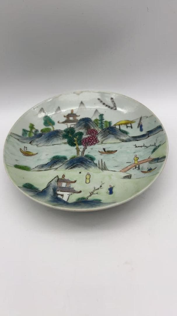 清道光時代 【道光年製】在銘 粉彩山水盤 豫章十景 章江曉渡図　(Y-7) 清道光黃地粉彩花卉紋盌《大清道光年製》款| Chinese Art | 2024