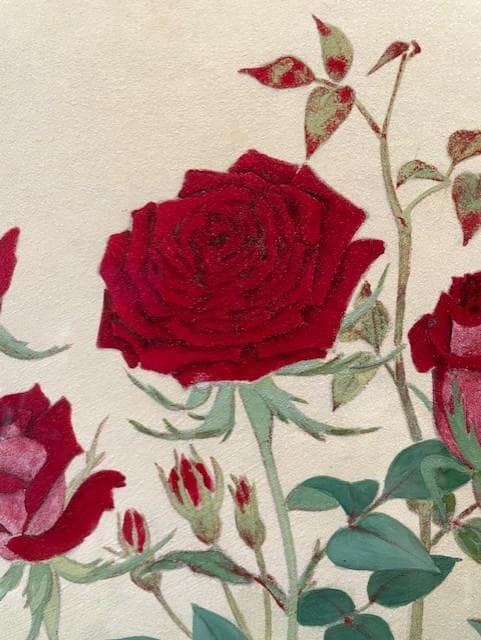 バラの絵 日本画 シルバーのフレーム