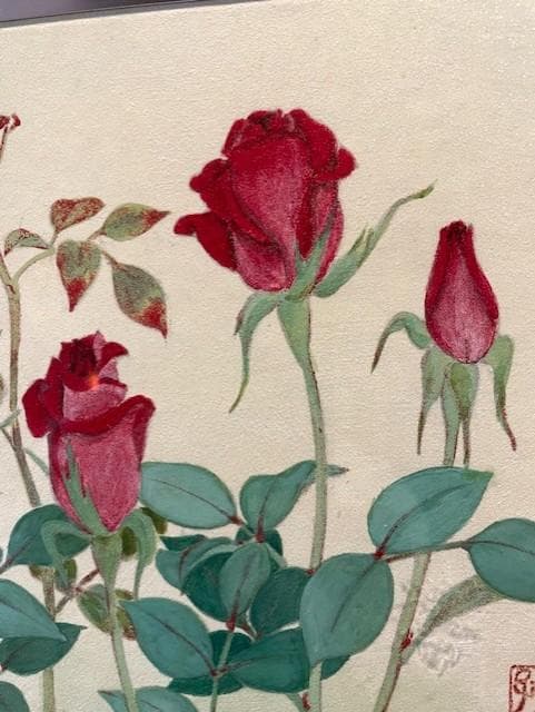 バラの絵 日本画 シルバーのフレーム