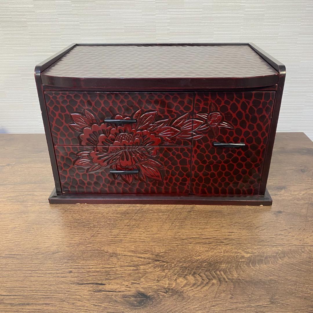 鎌倉彫 小箪笥 化粧 鏡 かがみ 箪笥 牡丹 伝統工芸 - メルカリ