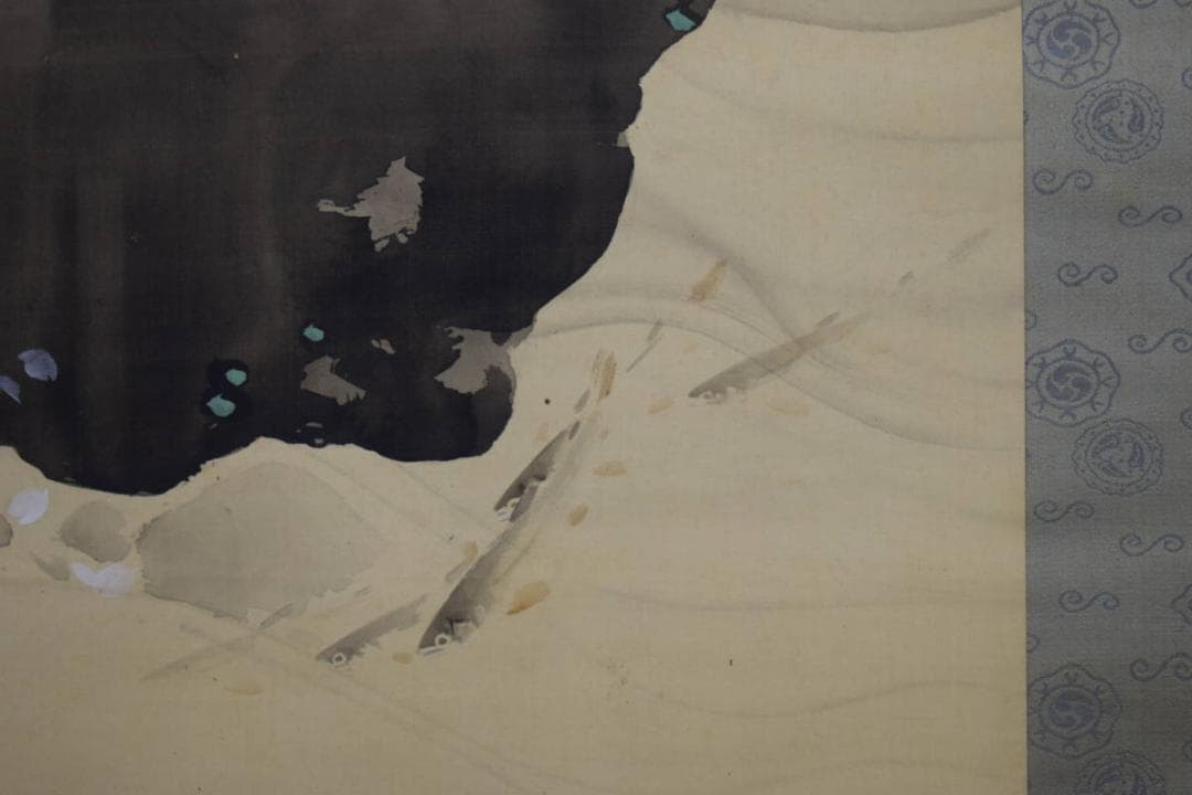 真作/菊池芳文/岩鮎/絹表装/杉題箱付/布袋屋掛軸HH-752