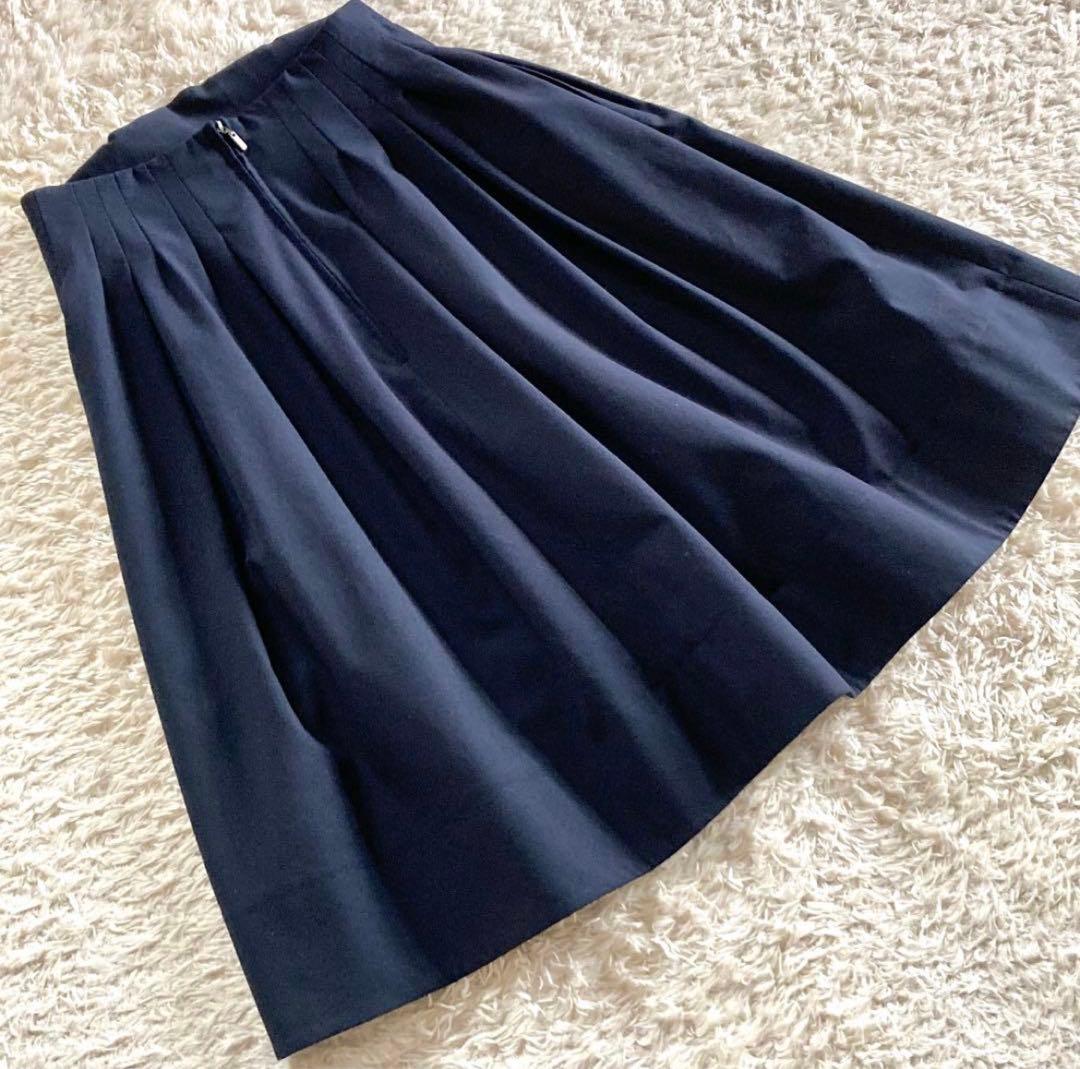 【美品】フォクシー タックフレアスカート 洗える タキシードコルティギャザー