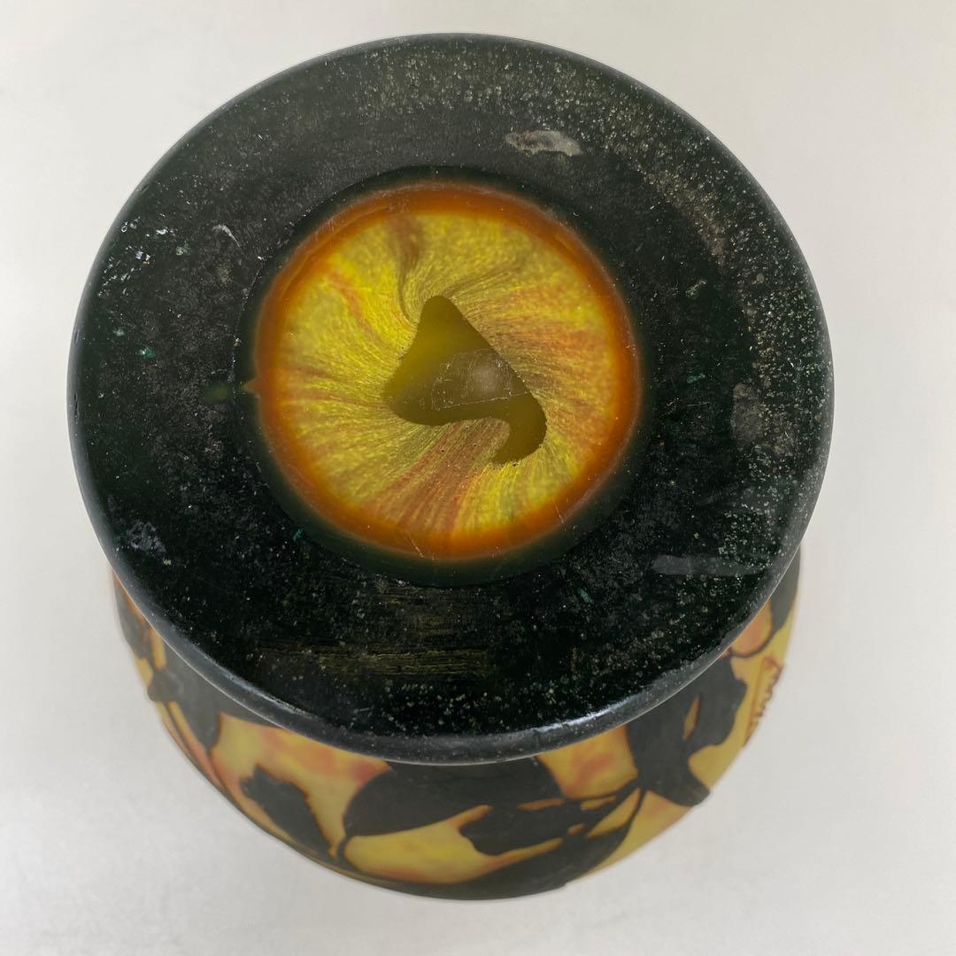 19世紀 ドームナンシー 異色ガラス溶込酸化腐食彫花瓶 東さ7-0130