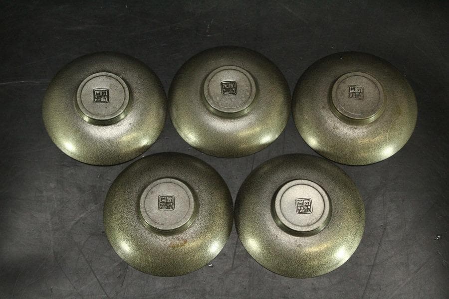 煎茶 丸盆 二件 茶器 錫茶托まとめて(ZE423)