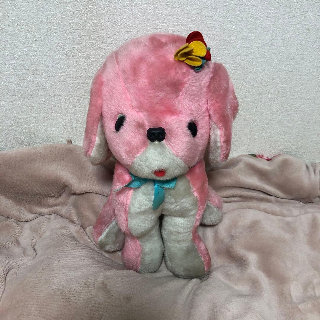 昭和レトロ　ヴィンテージ ピンク色　犬　ぬいぐるみ　中古品