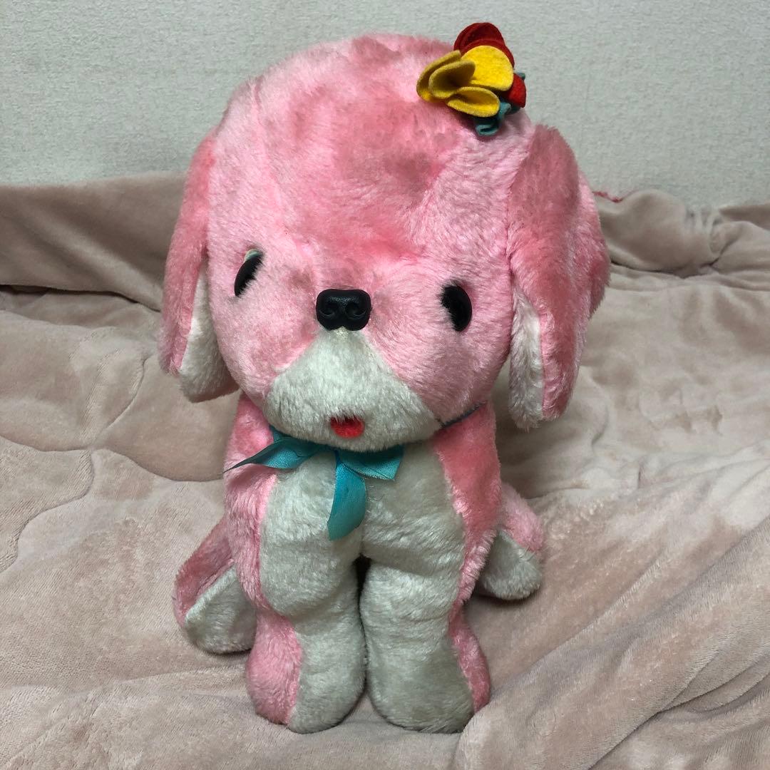 昭和レトロ　ヴィンテージ ピンク色　犬　ぬいぐるみ　中古品