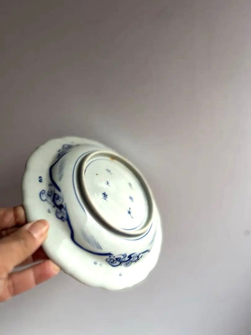 ゆゆな様リクエスト】362 骨董 アンティーク 染付け 菊花皿 4点おまとめ