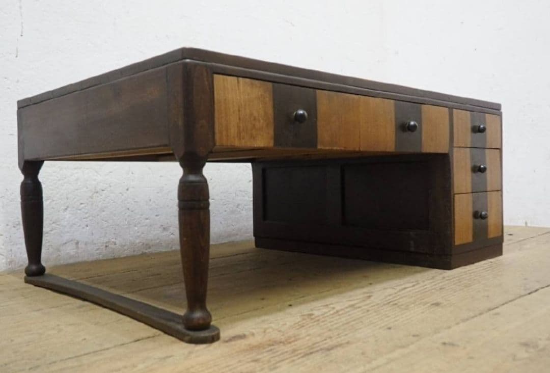 1046 ヴィンテージ ロータイプの片袖机 テーブル 収納棚 引き出し 他レトロ