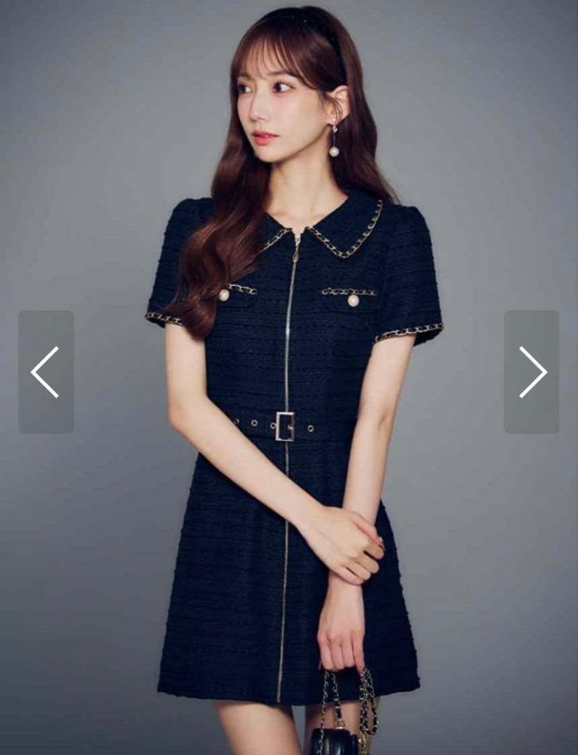 ジュエルズネイビー ジップアップ ツイードドレス Sサイズ未使用