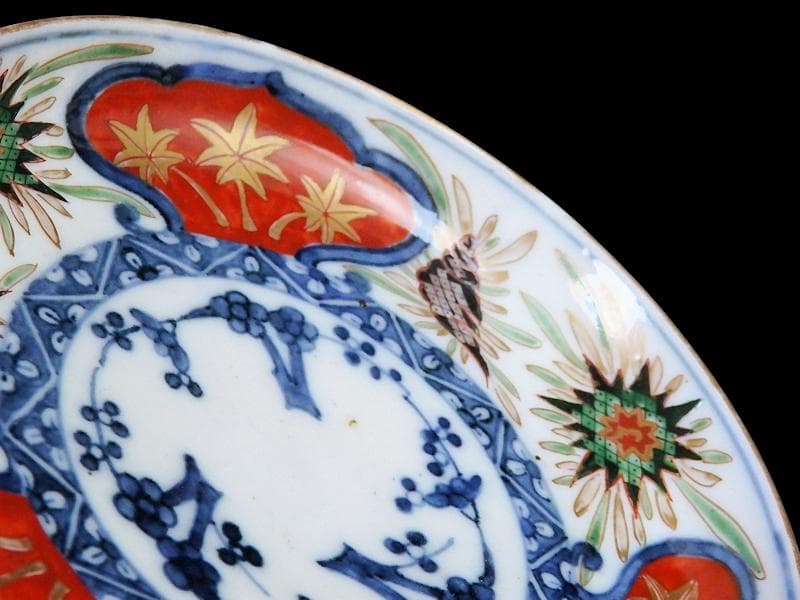 古伊万里 色絵 窓絵 貝の図 4寸皿 5枚 A137AS-CYs