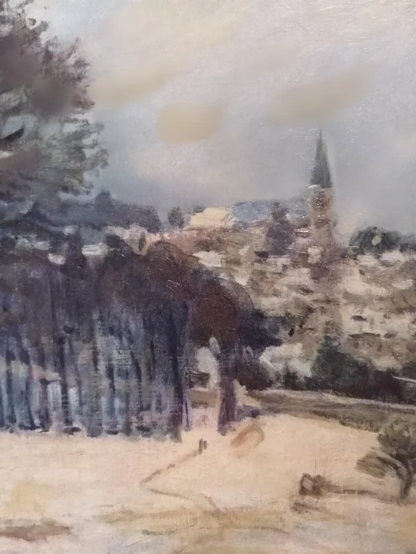 アルフレッド・シスレー「マルリー・ル・ロワの雪」油彩画プリント　額縁付き