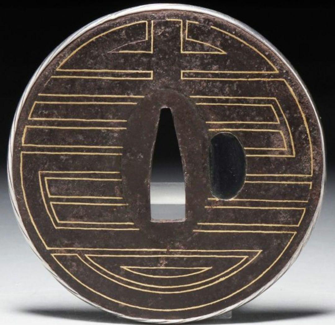 武州住 梅忠橘重義 鉄地金象嵌銀覆輪鍔 鐔 日本刀 刀 刀装具 時代物 刀剣武具