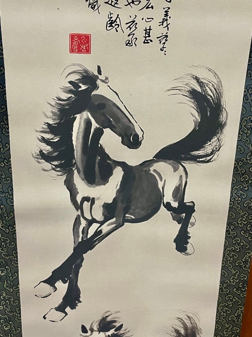 中国美術品・名家手描き駿馬彩畫4條塀掛軸・水彩畫・徐悲鴻印款・