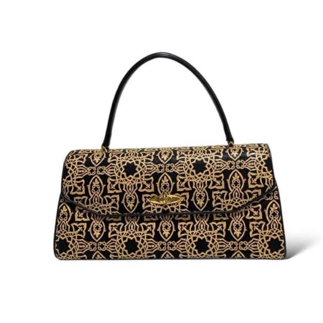 美品 印傳屋 インデンヤ ハンドバッグ 和装バッグ キナート 和風 刺繍 レザー