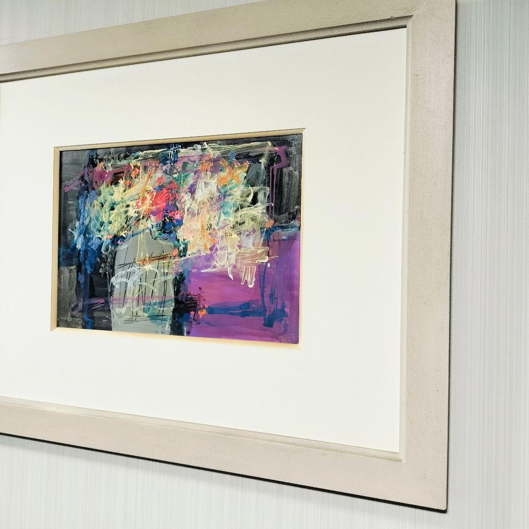 増島豊治　花(小)　額付　アクリルガッシュ　絵画　 原画　匿名配送