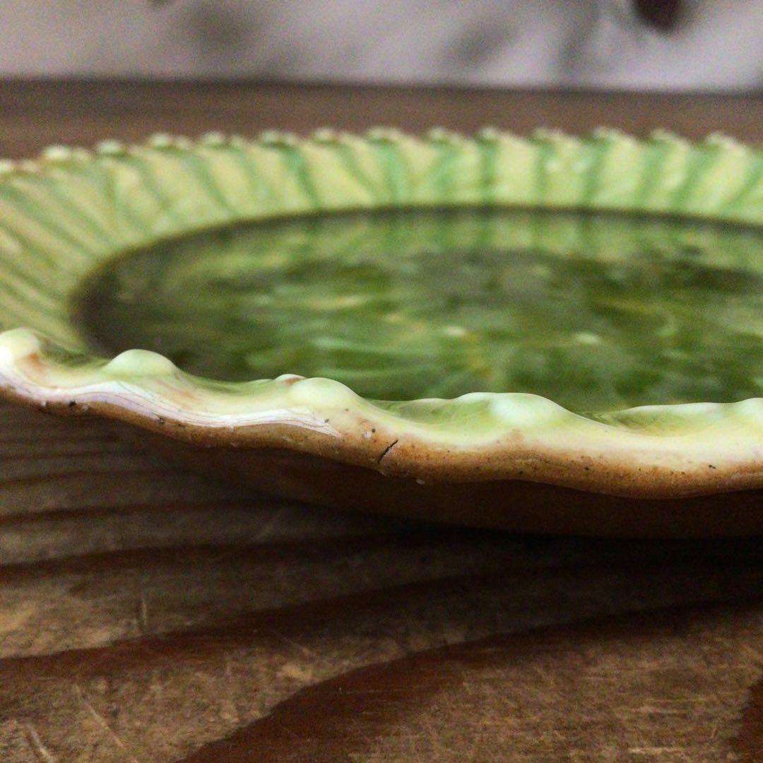 No4975 布志名焼 船木伸児 緑釉丸皿 共箱/栞付 島根県 民