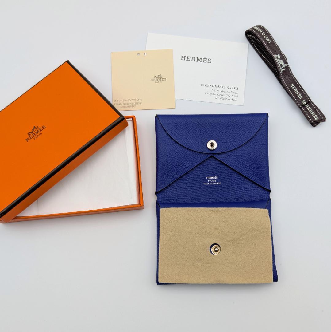 極美品 エルメス カルヴィ デュオ エプソン ケース U刻印 ブルー系