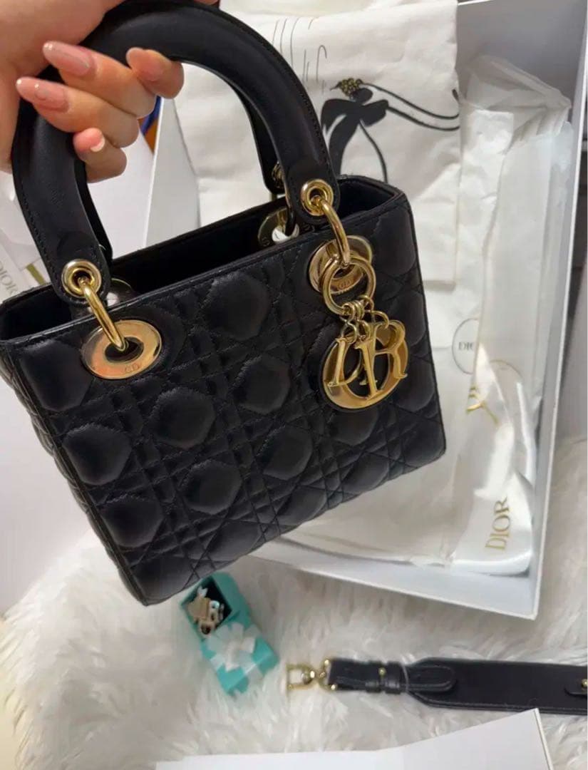 Dior LadyDior 黒 ナイロン キルティング クラッチ ショルダー 楽天