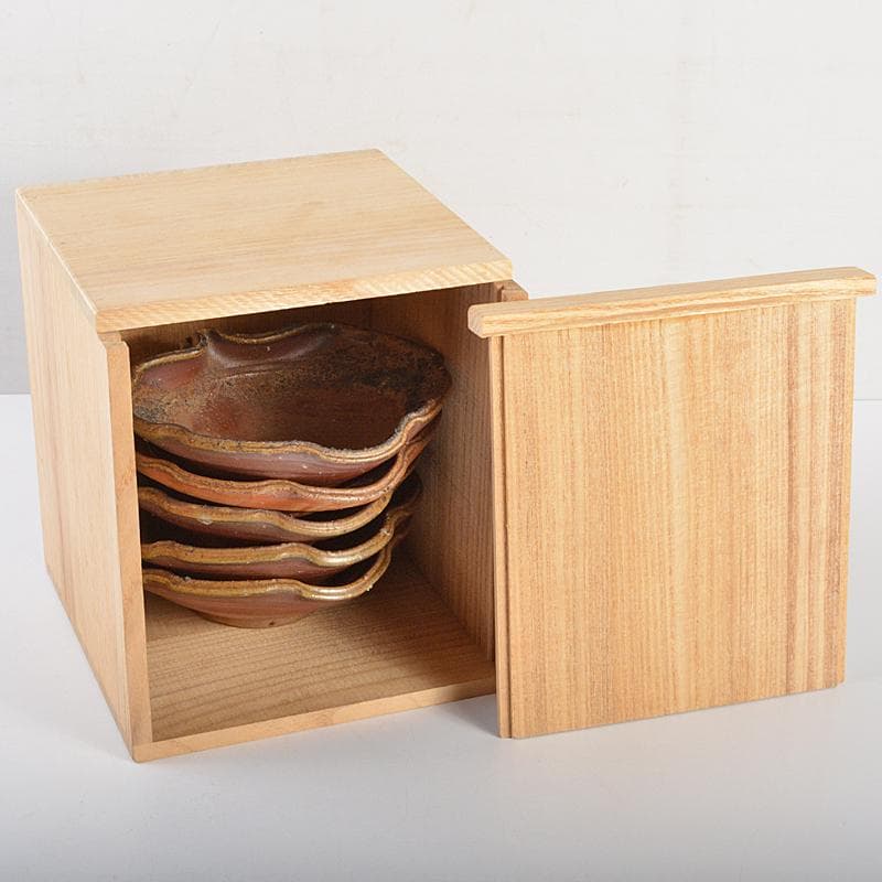 和食器　備前焼　藤原謙（三代藤原楽山）作　銘々皿　五客　共布共箱　M　R7100