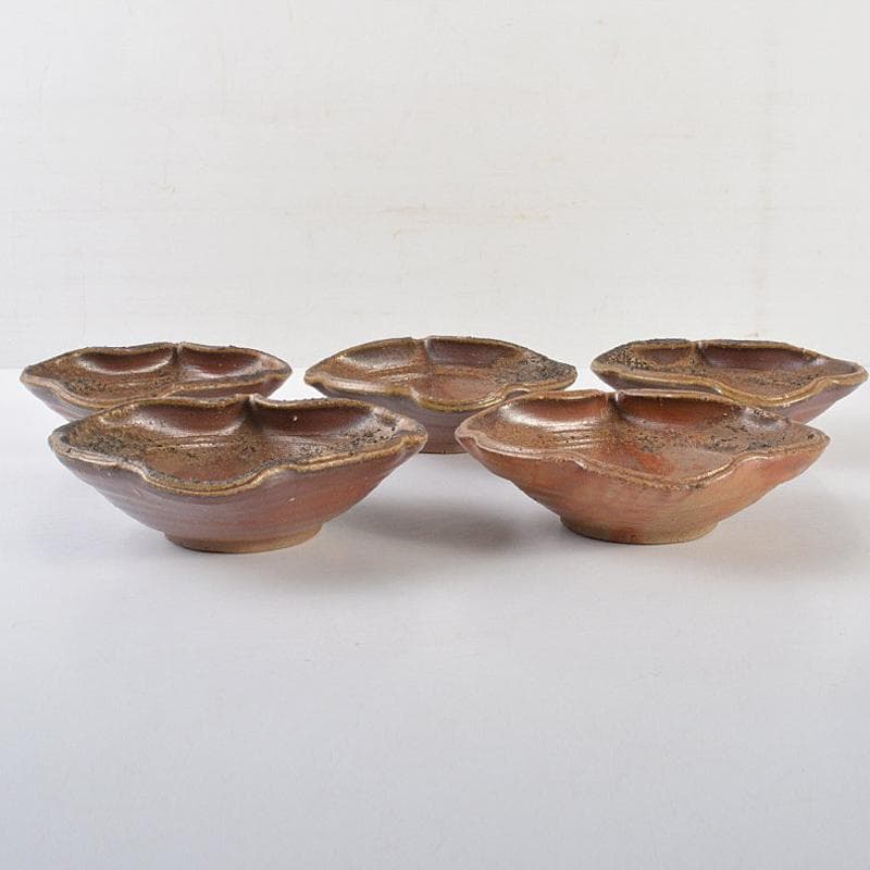 和食器　備前焼　藤原謙（三代藤原楽山）作　銘々皿　五客　共布共箱　M　R7100