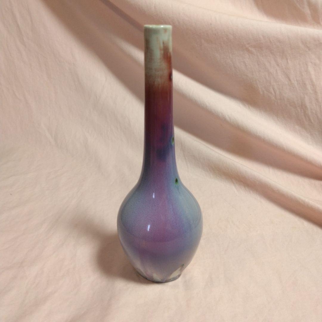 孔雀釉　龍野焼　松山雅英　花入れ