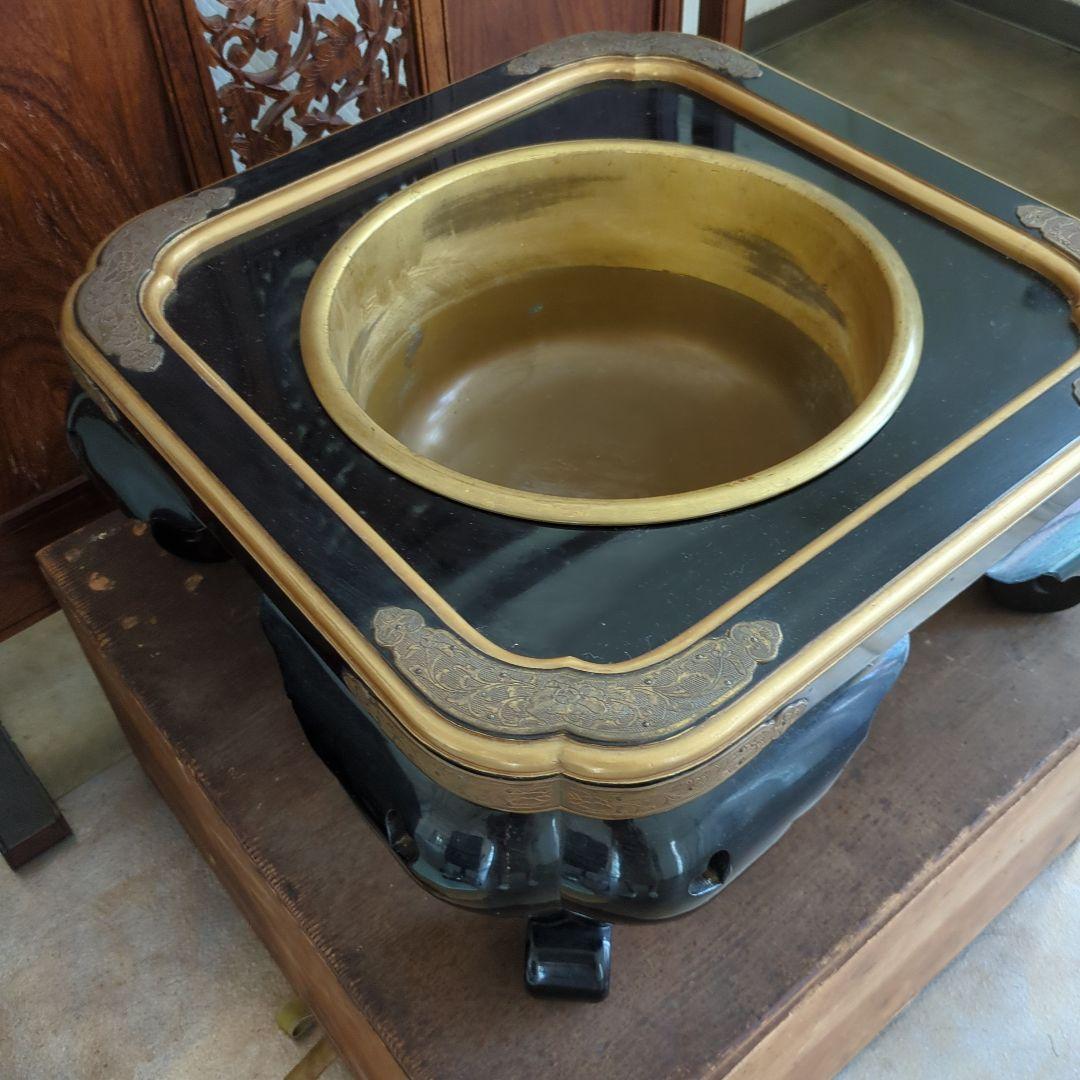 骨董 大名火鉢 火鉢 漆 漆器 金彩 猫脚 銅器 希少品 美品 木箱 火鉢