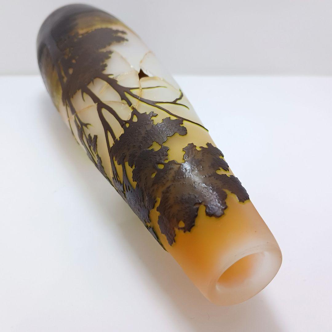 S189-2 エミールガレ 多層ガラス 湖畔文 花瓶 一輪挿し 難あり HHH