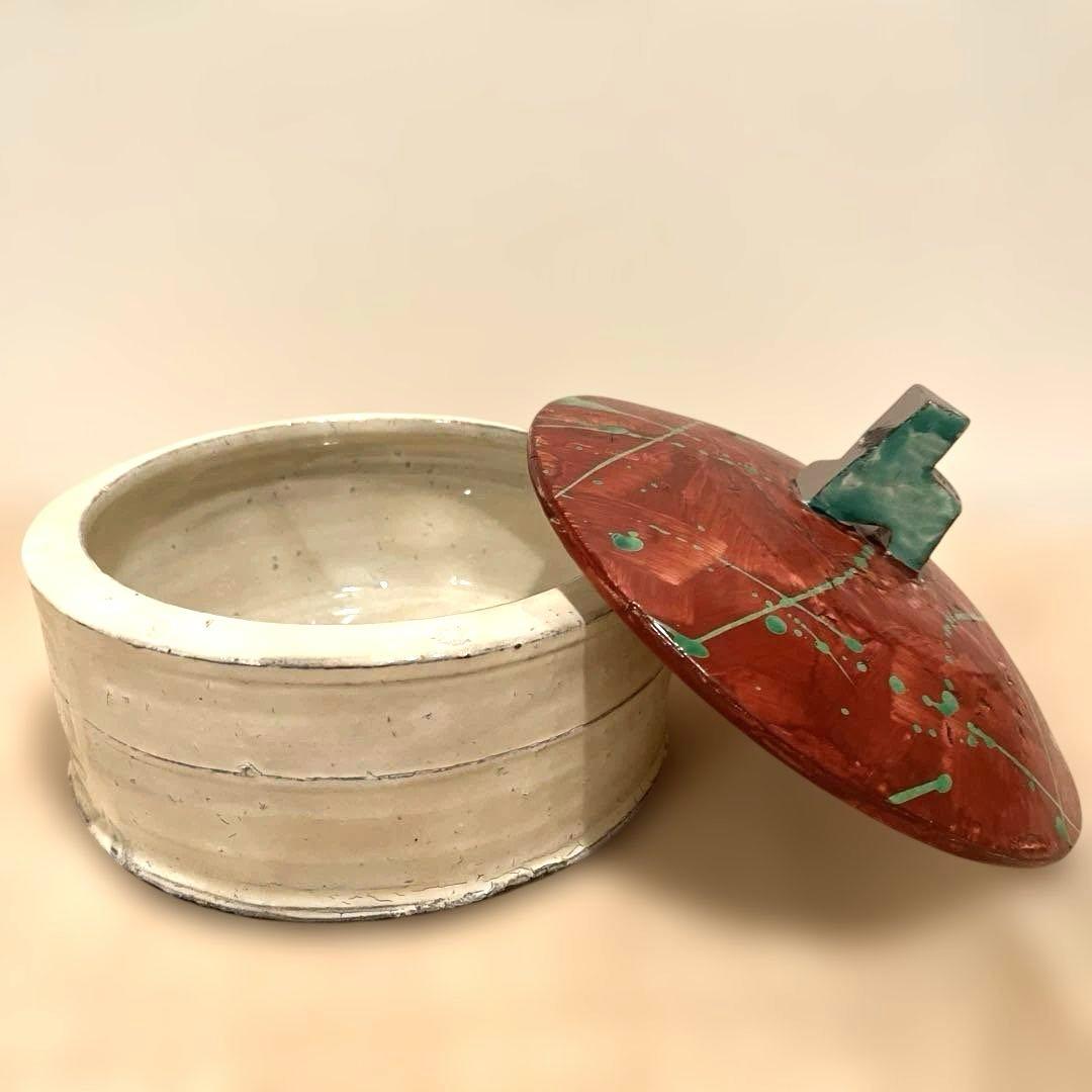 笠間焼　陶芸作家　馬場浩二作　粉引　 蓋物　未使用