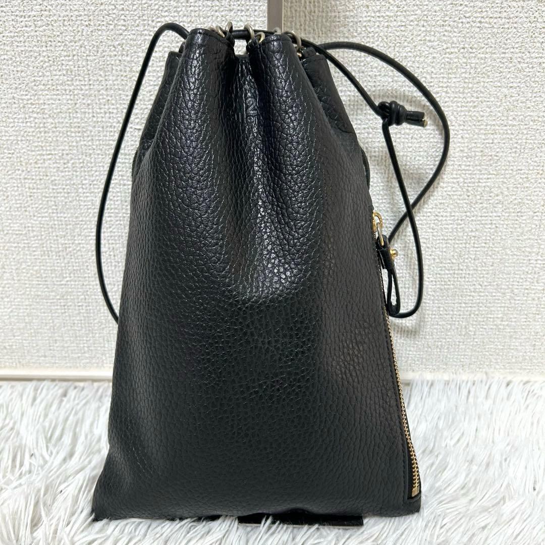 【美品✨5525gallery/フリンジ】ポーター　巾着バッグ　シボ革　ブラック