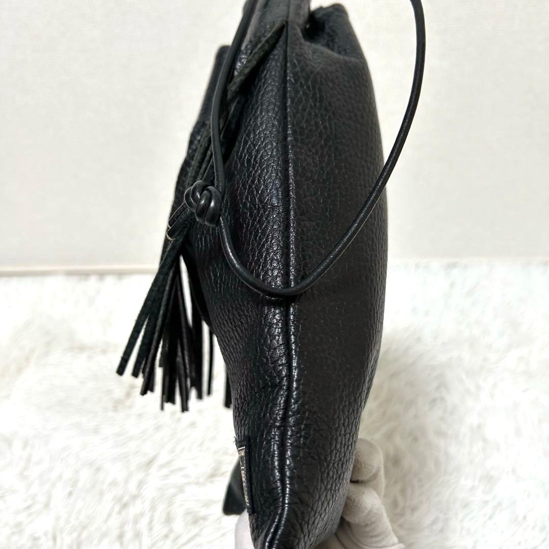 【美品✨5525gallery/フリンジ】ポーター　巾着バッグ　シボ革　ブラック