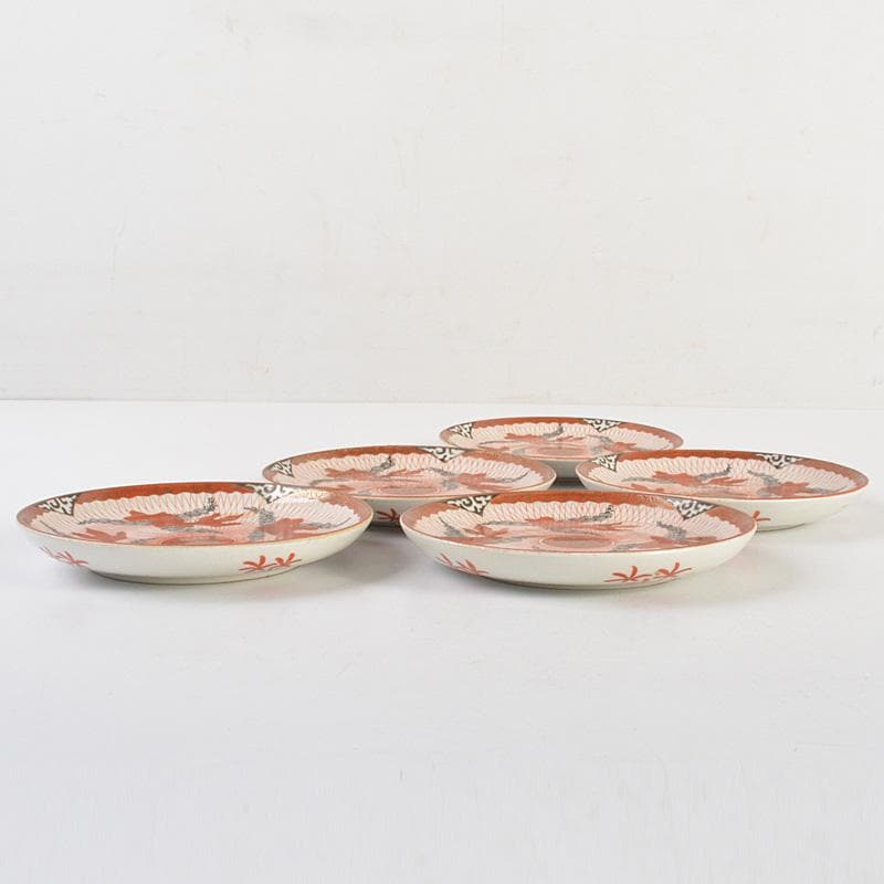 りんぞう様専用 赤絵八郎手 金魚文 手塩皿 小皿 五客 時代箱 D