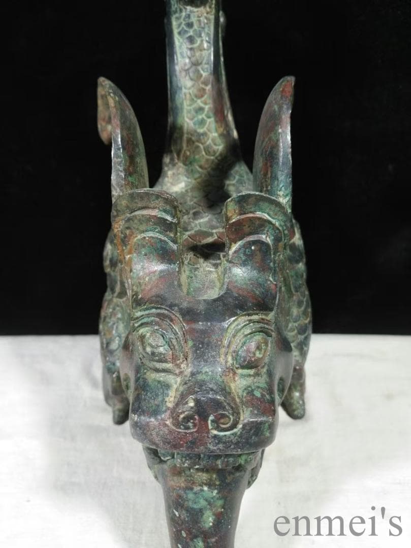 中国古美術【鳳鳥尾尊】青銅器 吉祥鳥 銅器 置物 骨董 酒具 純銅製 鳥形工芸品