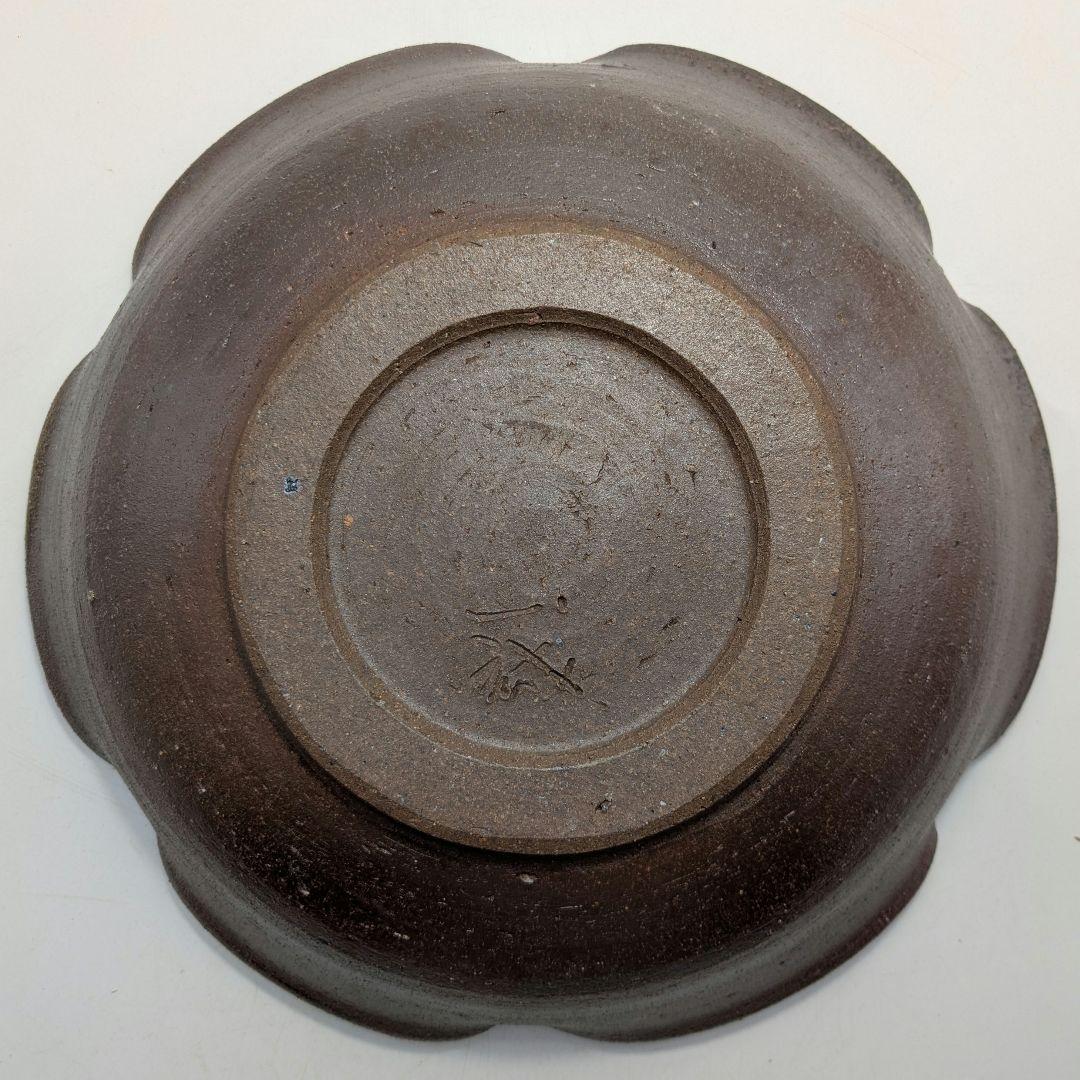 【未使用】 大平一誠 備前焼 輪花皿 直径28cm 盛り皿 深皿 食器 胡麻緋襷
