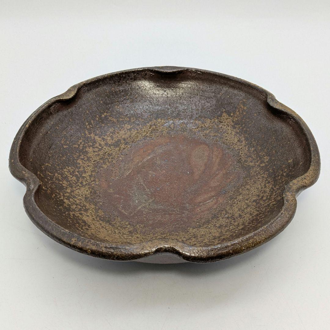【未使用】 大平一誠 備前焼 輪花皿 直径28cm 盛り皿 深皿 食器 胡麻緋襷
