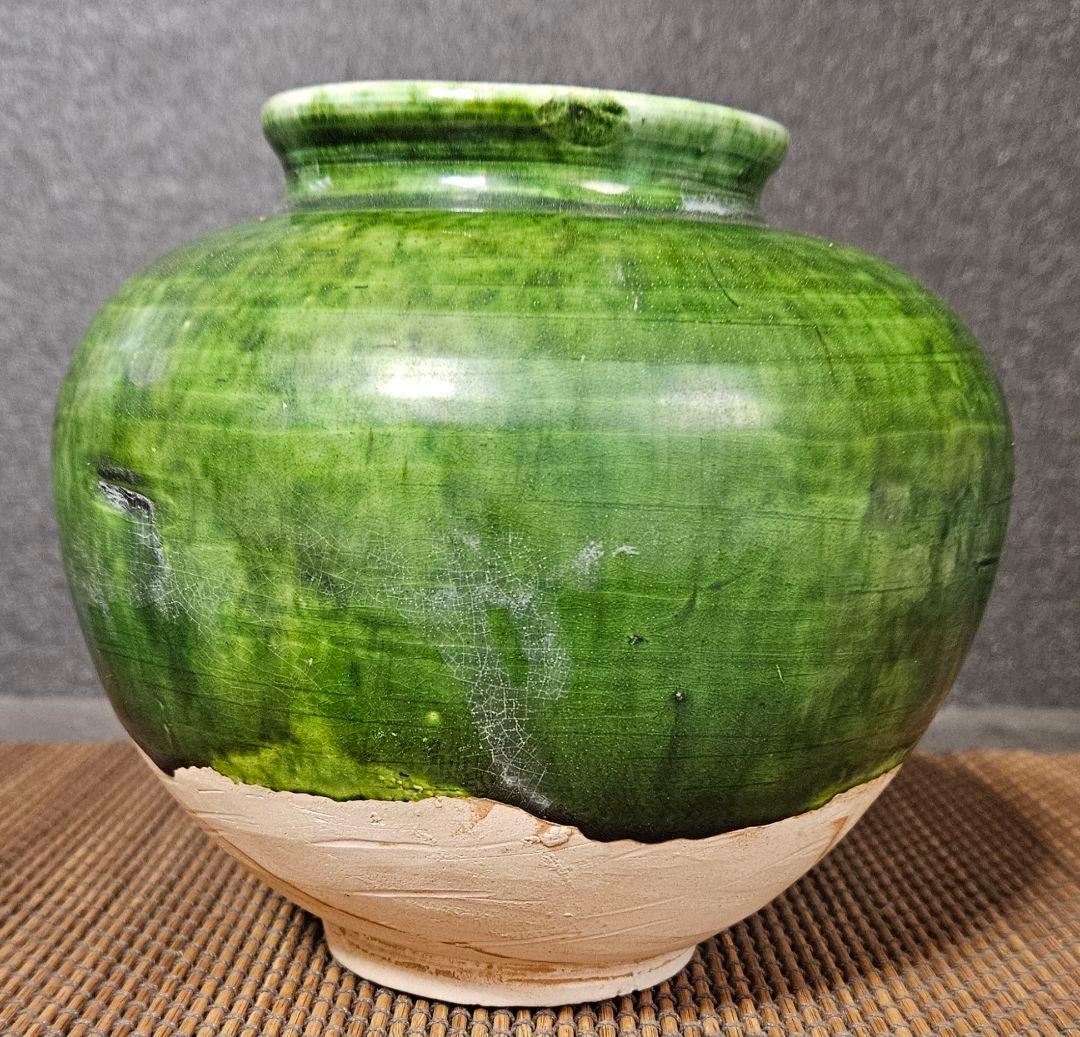 中国古美術 中国古陶磁器 中国古玩 遼時代 遼緑釉 丸壺 罐 漢緑釉 古代