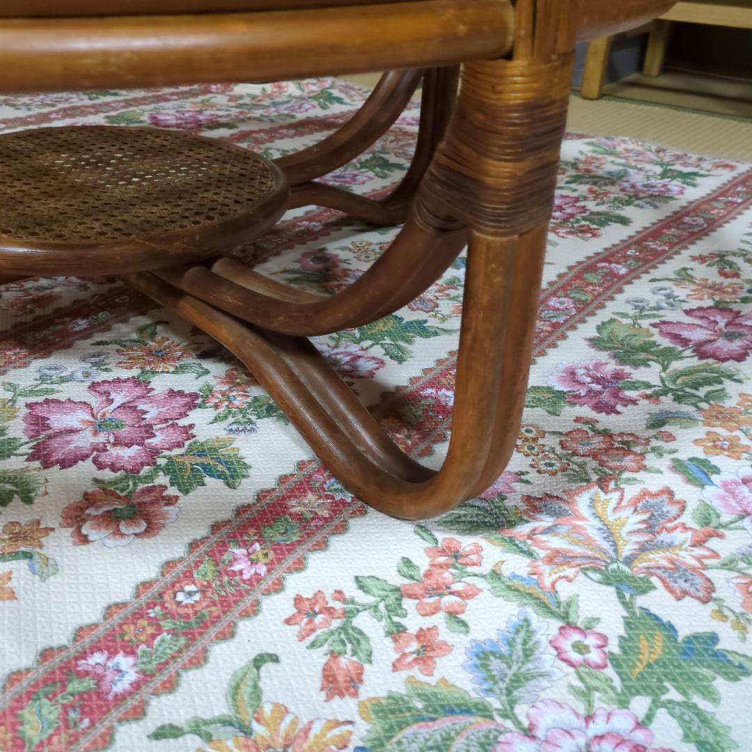 レトロラタン製 円形座卓 メッシュデザイン直径90センチ高さ35センチ