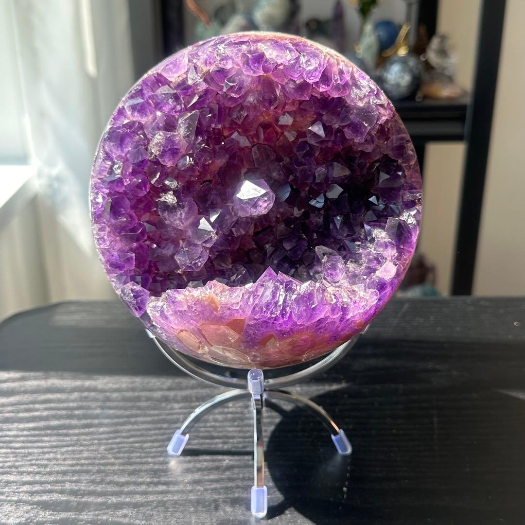 ブラジル産❣️天然石アメジストの笑い口置物スフィアNO.031901