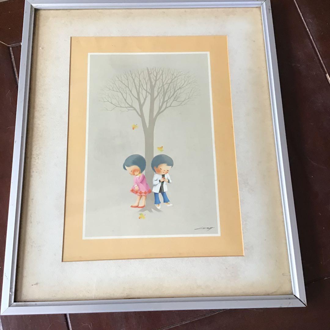 国武久巳 シルクスクリーン 版画 子供の想い 国武久巳「湖畔香る