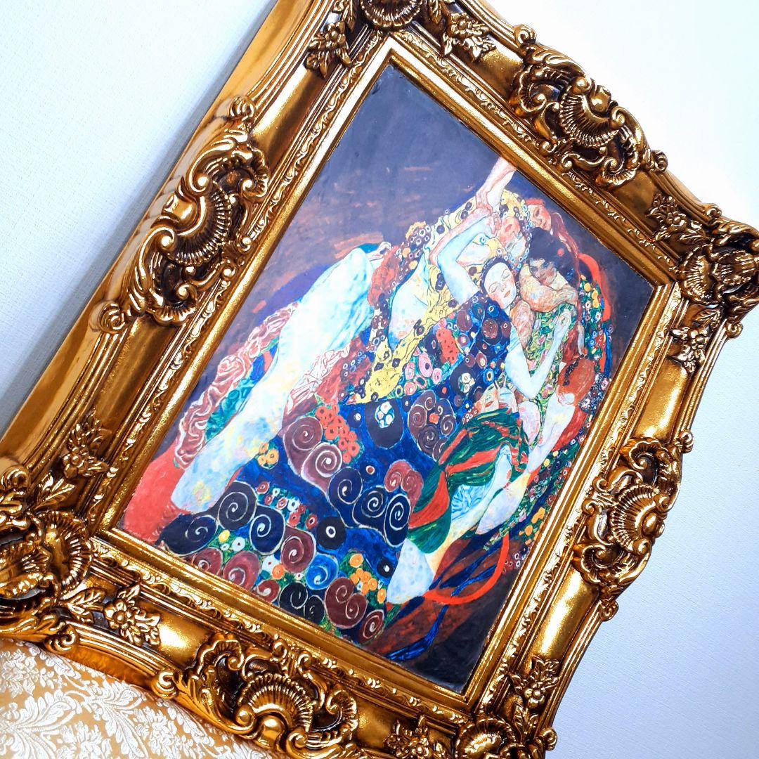 グスタフクリムト作画　TheMaiden　良質キャンバス　豪華　金箔額絵