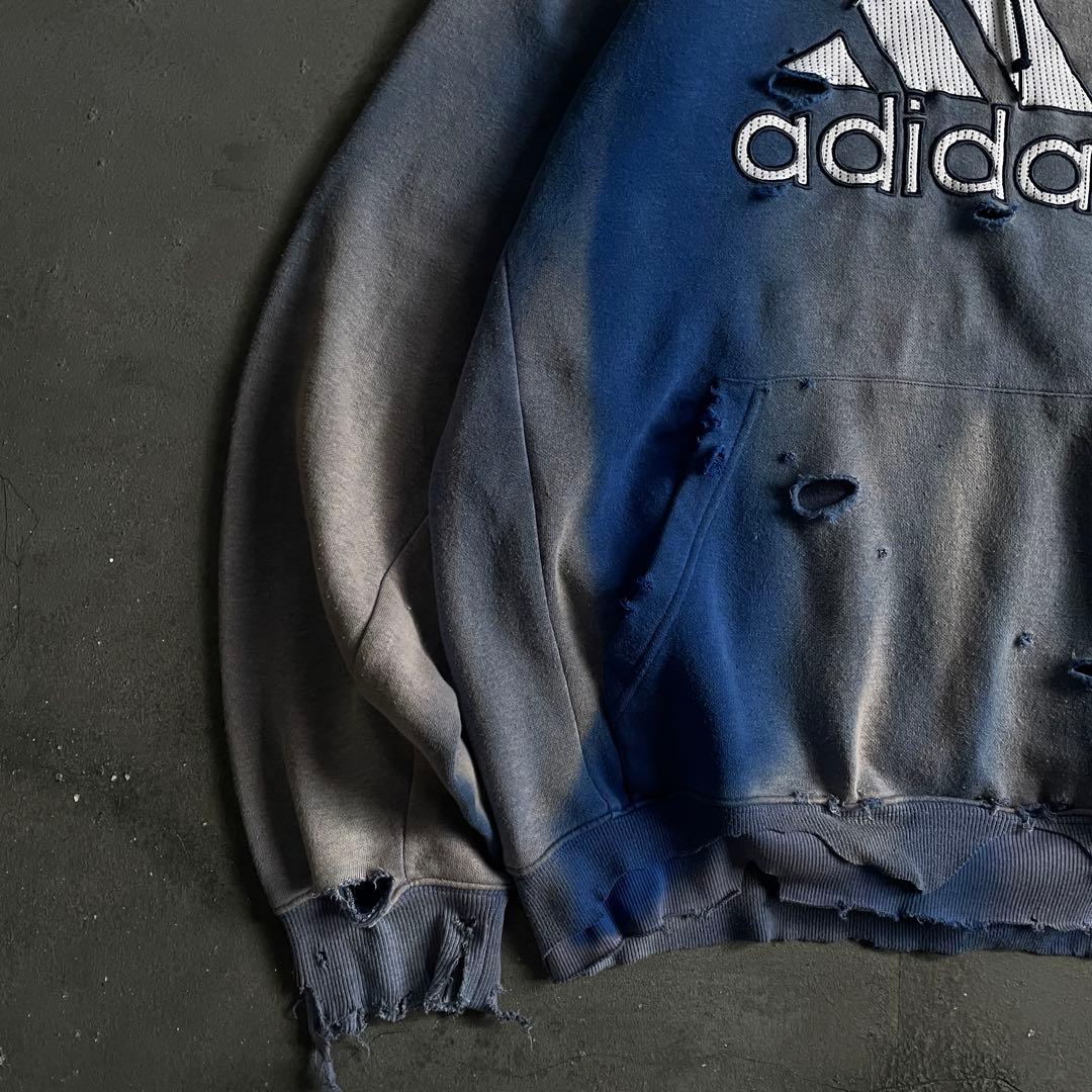 00's “broken”2XO”フェード“ターコイズブルー“襤褸 hoodie