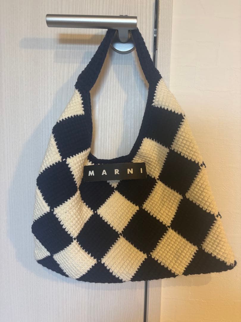 MARNI チェック柄 ハンドバッグ ネイビー/ホワイト