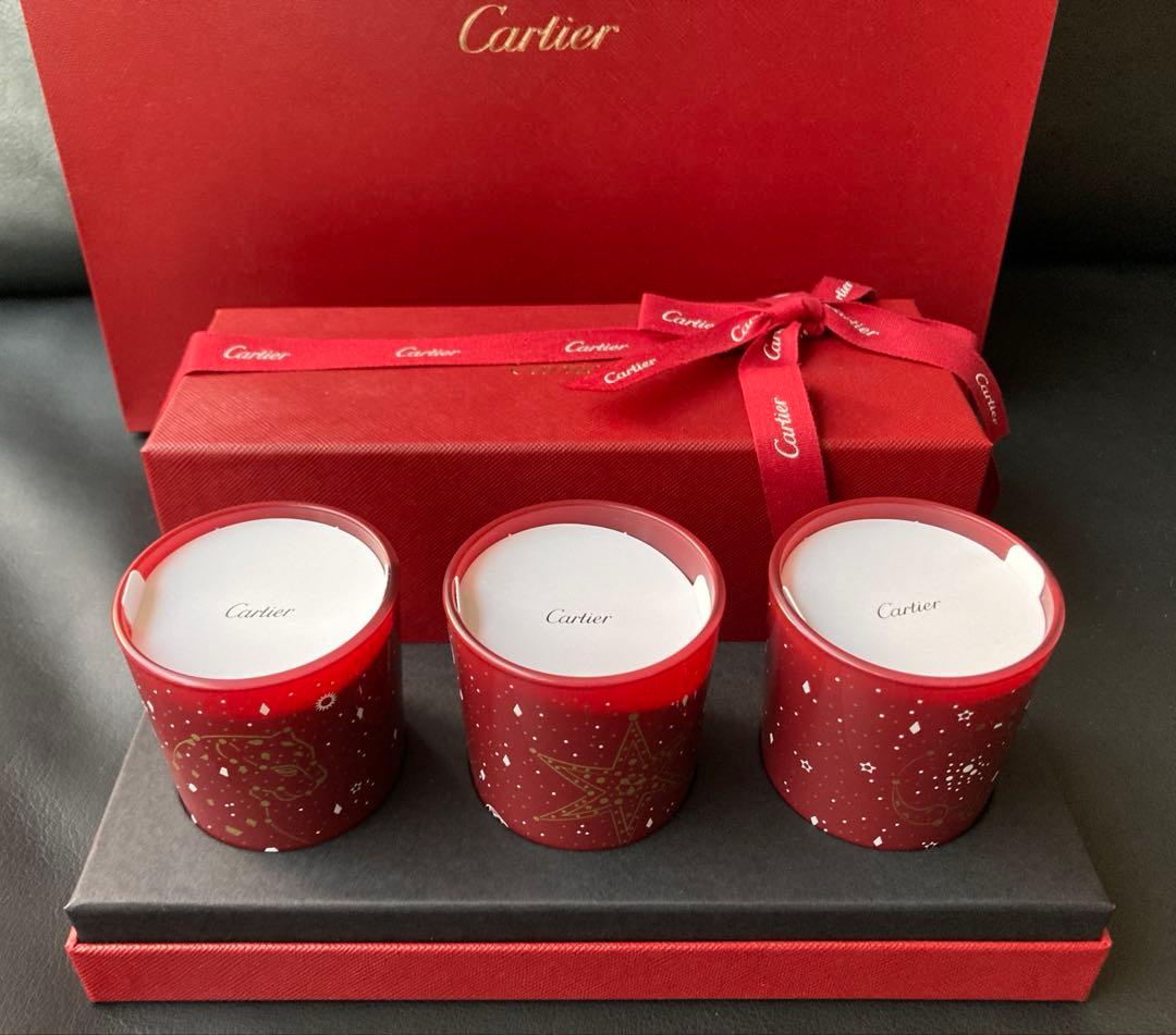 3個 リボン付き Cartier カルティエ 非売品 アロマキャンドル ろうそく