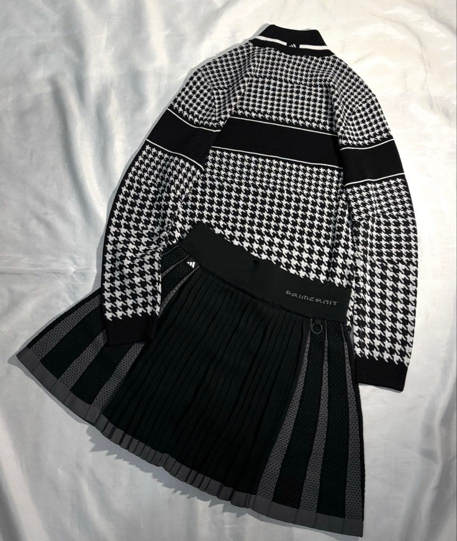 未使用　adidas ゴルフ　ネックモックチェック　プリーツ　セットアップ