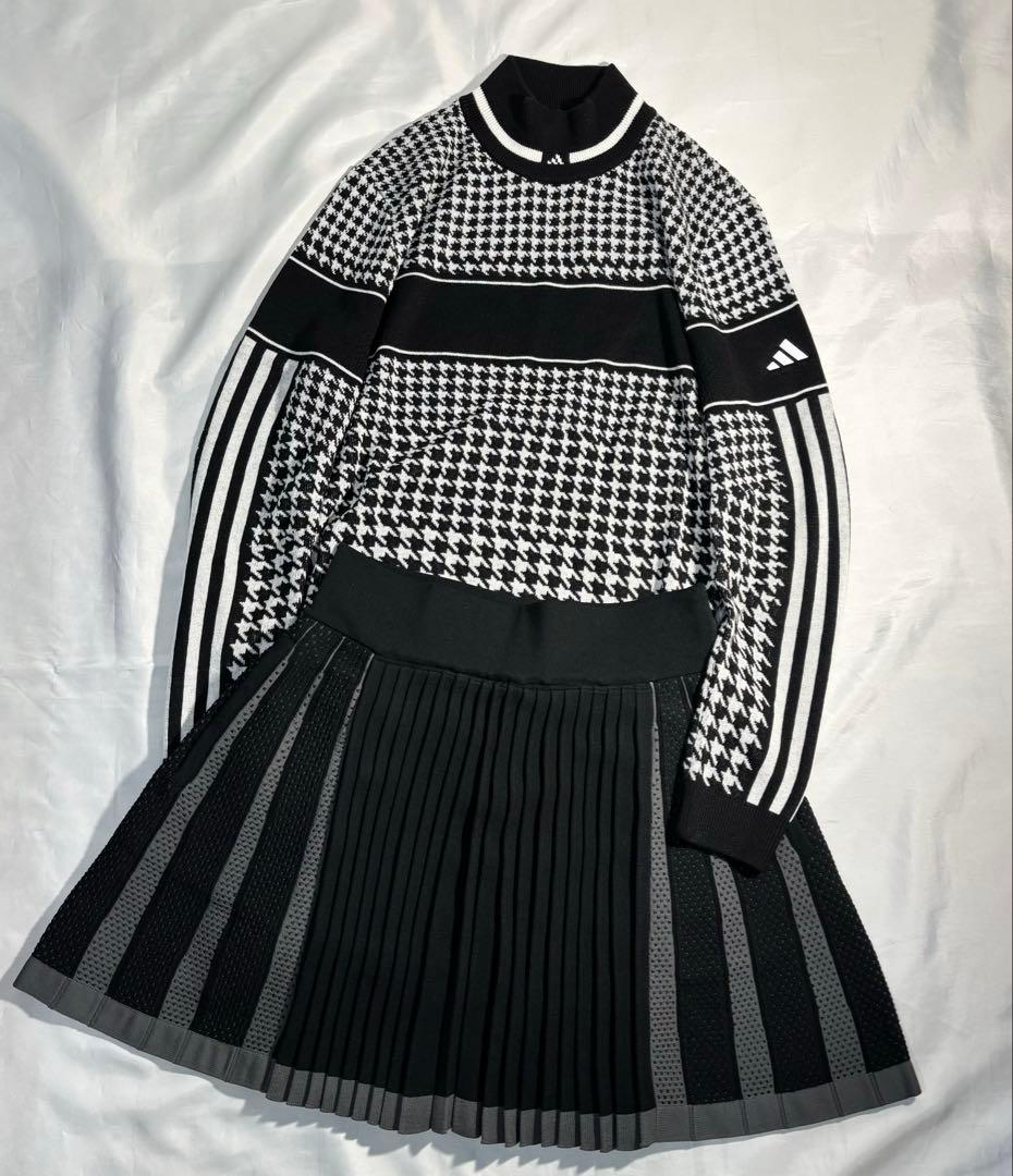 未使用　adidas ゴルフ　ネックモックチェック　プリーツ　セットアップ