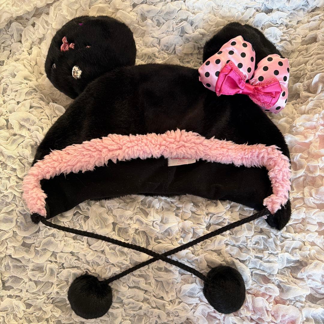 ディズニー ミニー ファンキャップ 黒 ピンク レア 美品 ディズニー ファンキャップ ミニー ピンク ブラック 黒 被り物